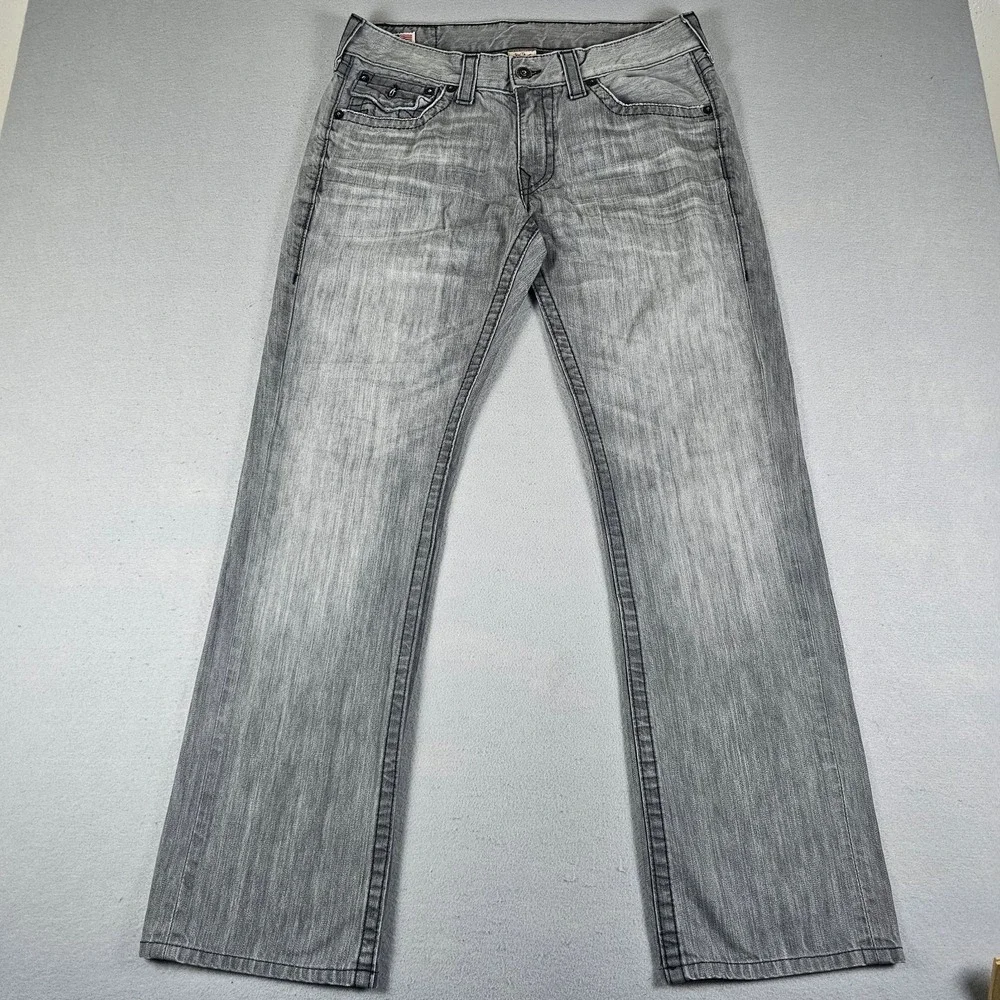 VTG True Religion Ricky Jeans Mens 33 Gray Flap Pockets Made in USA Black Patch